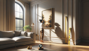 Positionnement professionnel d'un tableau avec angle d'inclinaison optimal pour éviter les reflets lumineux