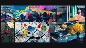 Mosaïque de six tableaux, dont Inspiré par Tête de Amedeo Modigliani N°2