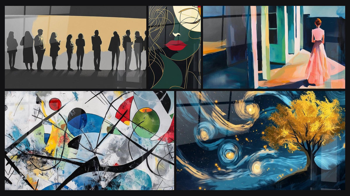 Mosaïque de cinq tableaux, dont Inspiré par Tête de Amedeo Modigliani N°2