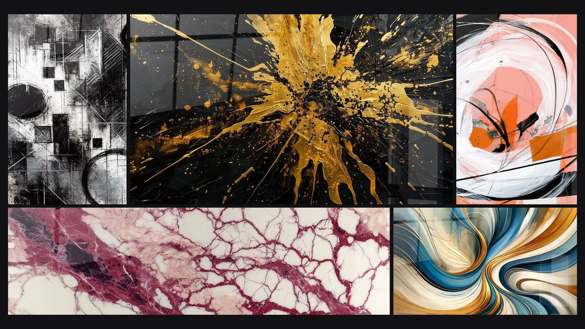 Mosaik aus fünf Gemälden, darunter Fragmente der Absolutheit und Elegante Spiralen