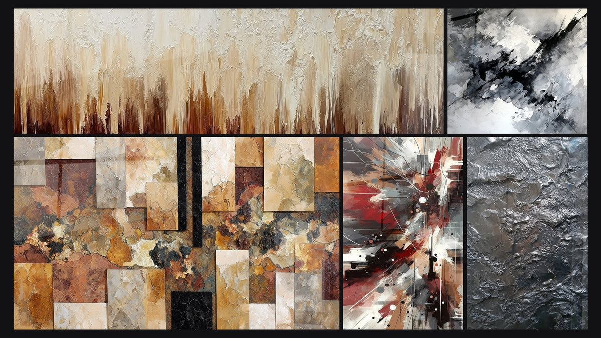 Mosaico de cinco cuadros, entre ellos Ruido Dinámico Explosivo