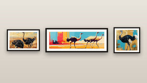 Gallery wall with three framed paintings