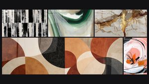 Mosaic of five paintings, including Emerald Silk