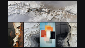 Mosaico de cinco cuadros, entre ellos Formas Geométricas Contraste Funcional