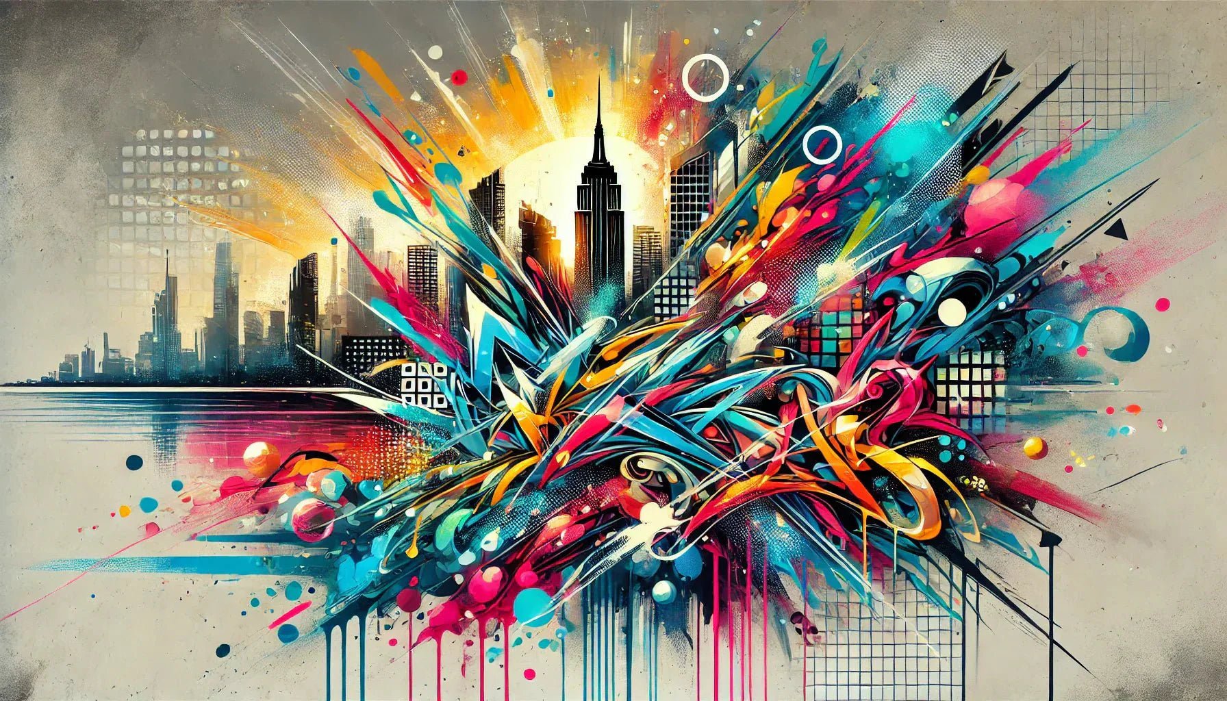 Illustration d’un Tableau Street Art Multicolore vibrant avec des couleurs intenses et un style urbain moderne, représentant l’énergie et l’expression artistique contemporaine.