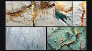 Mosaic of five paintings, including Golden Rivers and Golden Crest and Foam