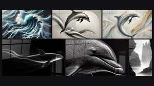 Mosaic of six paintings, including The Call of the Sea, Nocturnal Wave and Silent Black