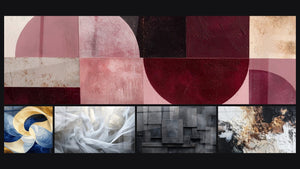Mosaic of five paintings, including Divine Breath White and Veils of Light