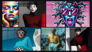 Mozaïek van zes schilderijen, waaronder Pop Art