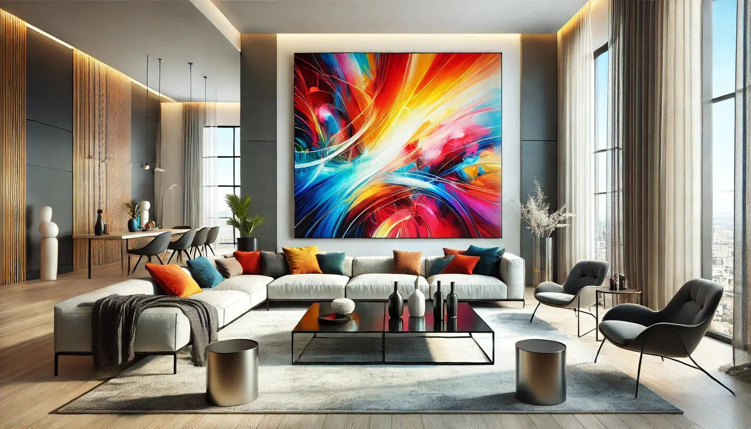 Pourquoi un tableau abstrait coloré est parfait pour un salon contemporain lumineux ?