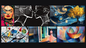 Mosaïque de six tableaux, dont Inspiré par Le Baiser de Edvard Munch N°1
