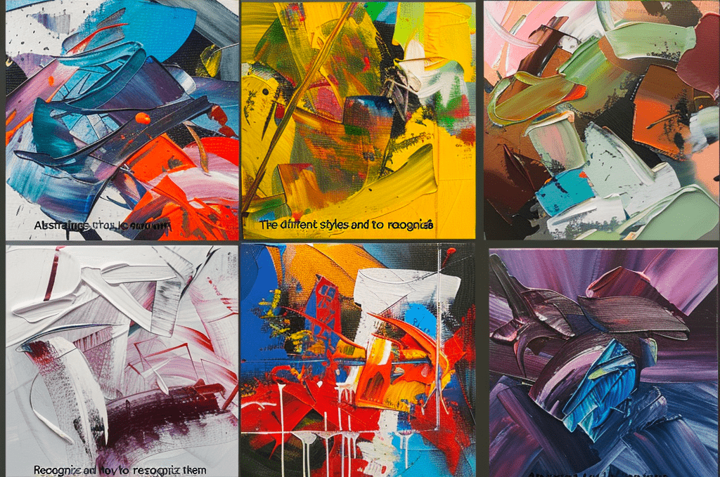 Collection d'œuvres abstraites avec différents styles de peinture et couleurs vives