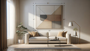 Canapé beige avec tableau aux proportions idéales démontrant la règle des deux tiers en décoration intérieure moderne