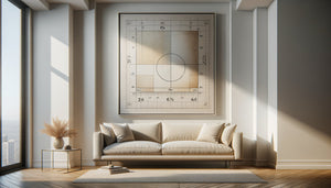 Canapé beige avec tableau aux proportions idéales selon la règle des deux-tiers en décoration contemporaine