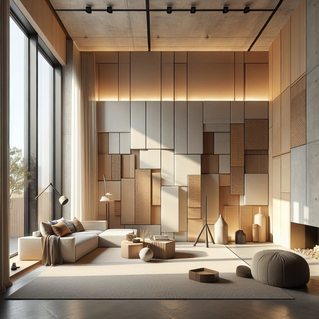 Salon moderne avec panneaux acoustiques design et matériaux absorbants pour confort sonore intérieur