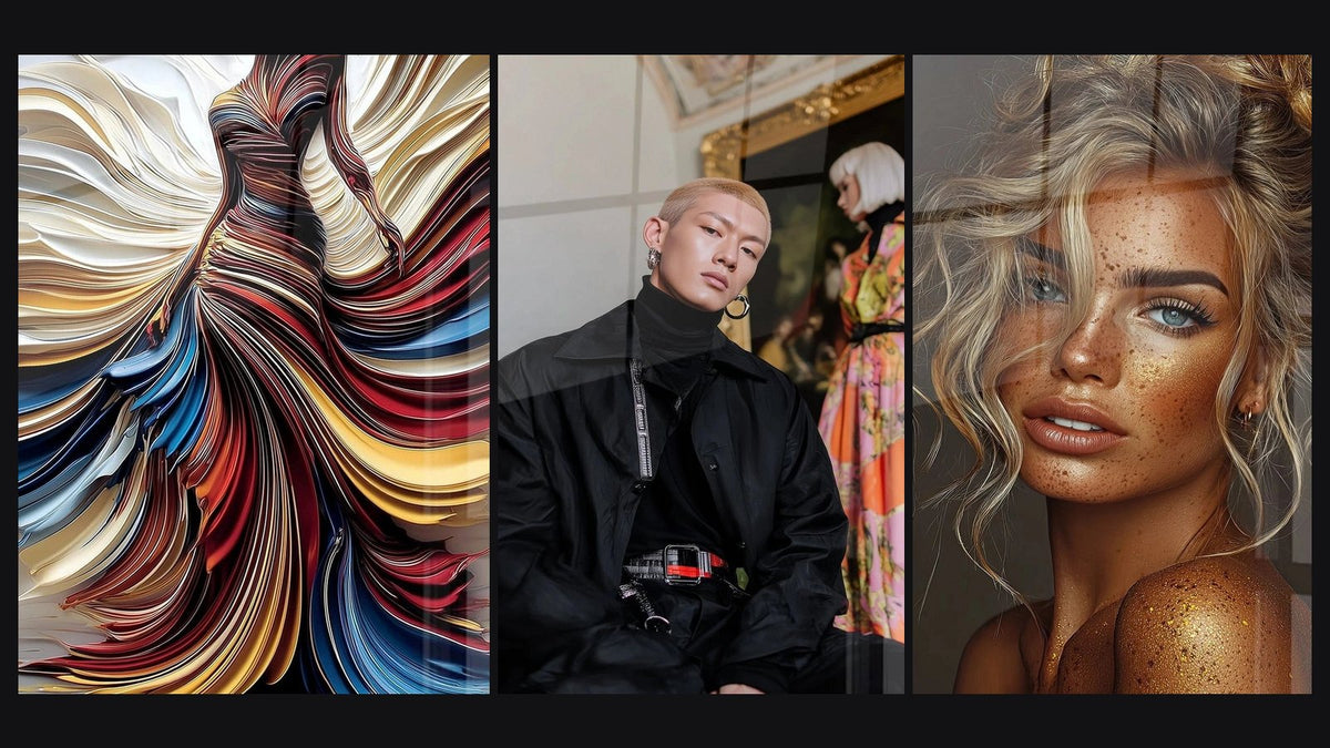 Mosaic of three paintings: Contemporary, Streetwear Fashion and Seductive Woman