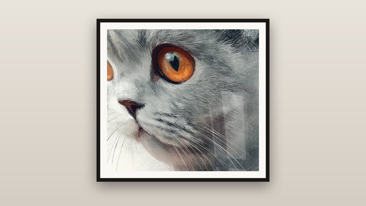 Framed painting on a wall: Scottish Fold Cat Portrait