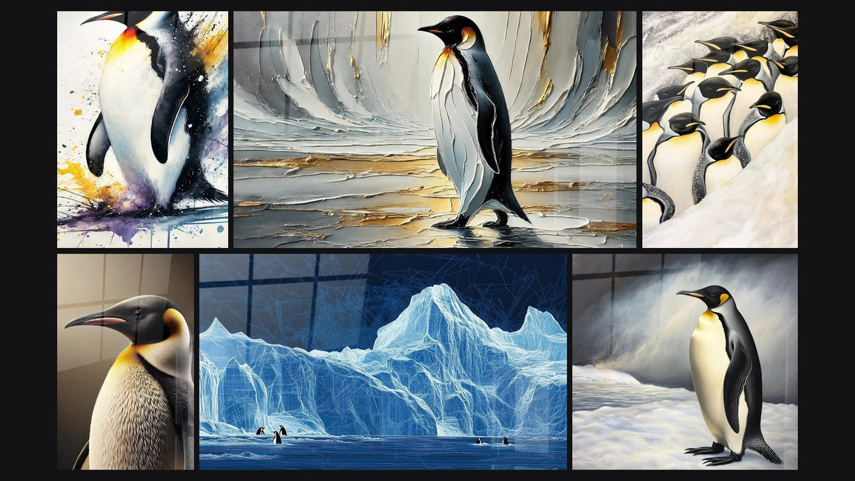 Mosaik aus sechs Gemälden, darunter Edle Silhouette, Polare Eleganz und Majesät des Eises