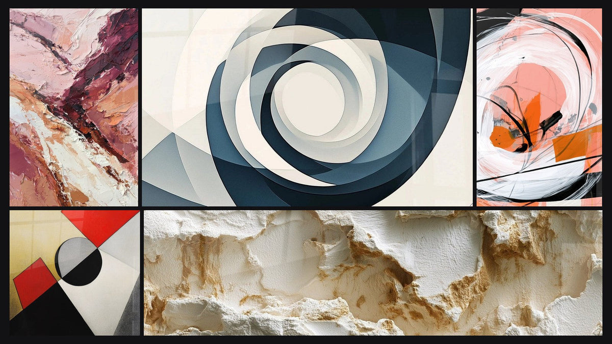 Mosaik aus fünf Gemälden, darunter Geometrisches Formenmuster