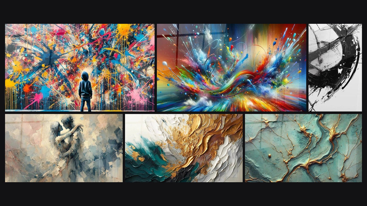 Mosaico di sei quadri, tra cui Schizzi di Pittura, Tra Noi e Traccia in Oro e Giada