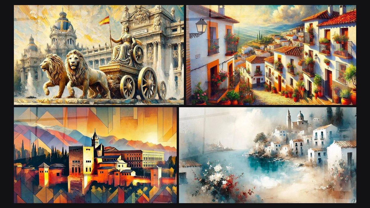 Mosaik aus vier Gemälden, darunter Madrid Nr. 1 und Granada Nr. 1