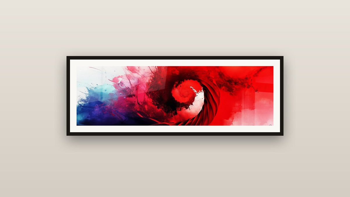 Cuadro enmarcado en una pared: Espiral energético rojo y azul