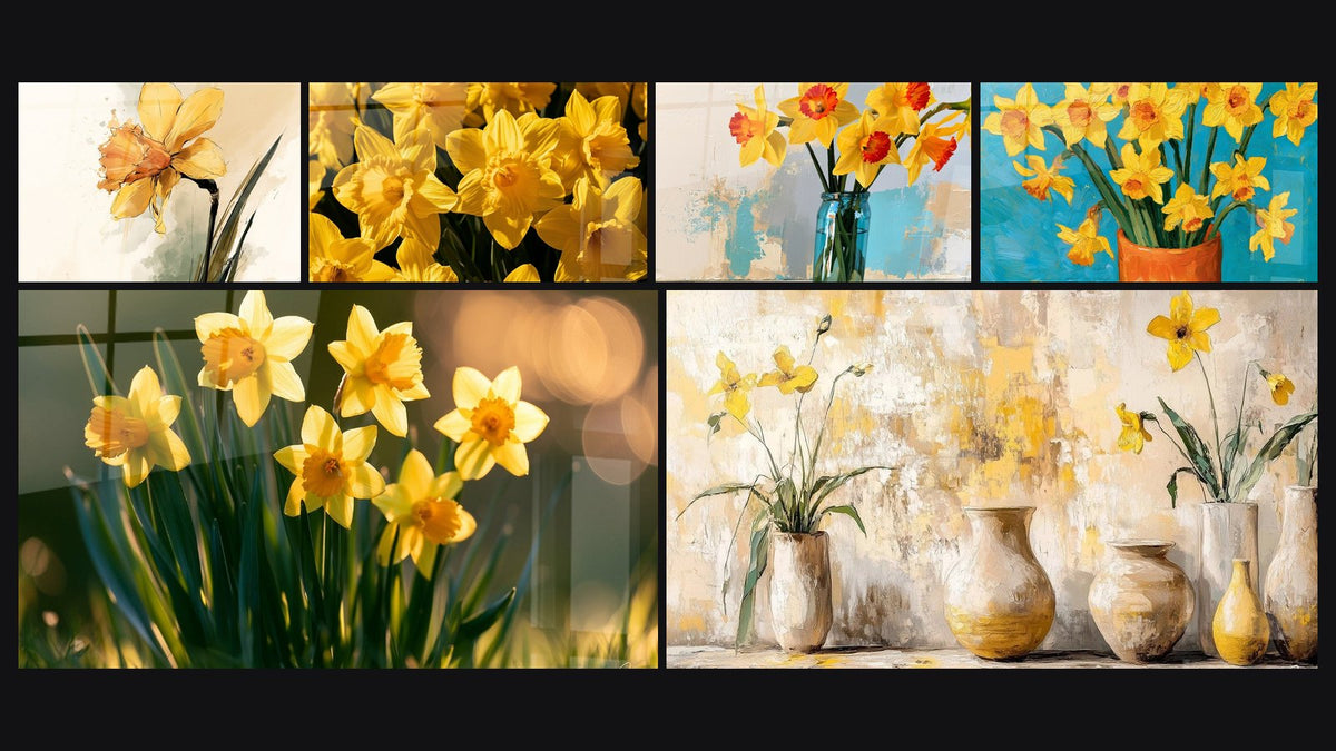 Mosaïque de six tableaux, dont L'Éclat des Jonquilles