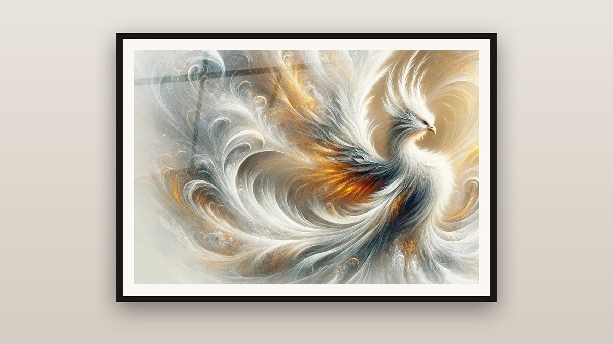 Tableau encadré sur un mur : Éclat Phoenixien