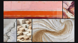 Mosaïque de cinq tableaux, dont Minimalisme Sculpté