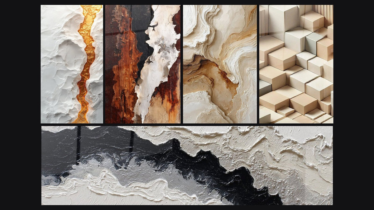 Mosaik aus fünf Gemälden, darunter Minimalismus