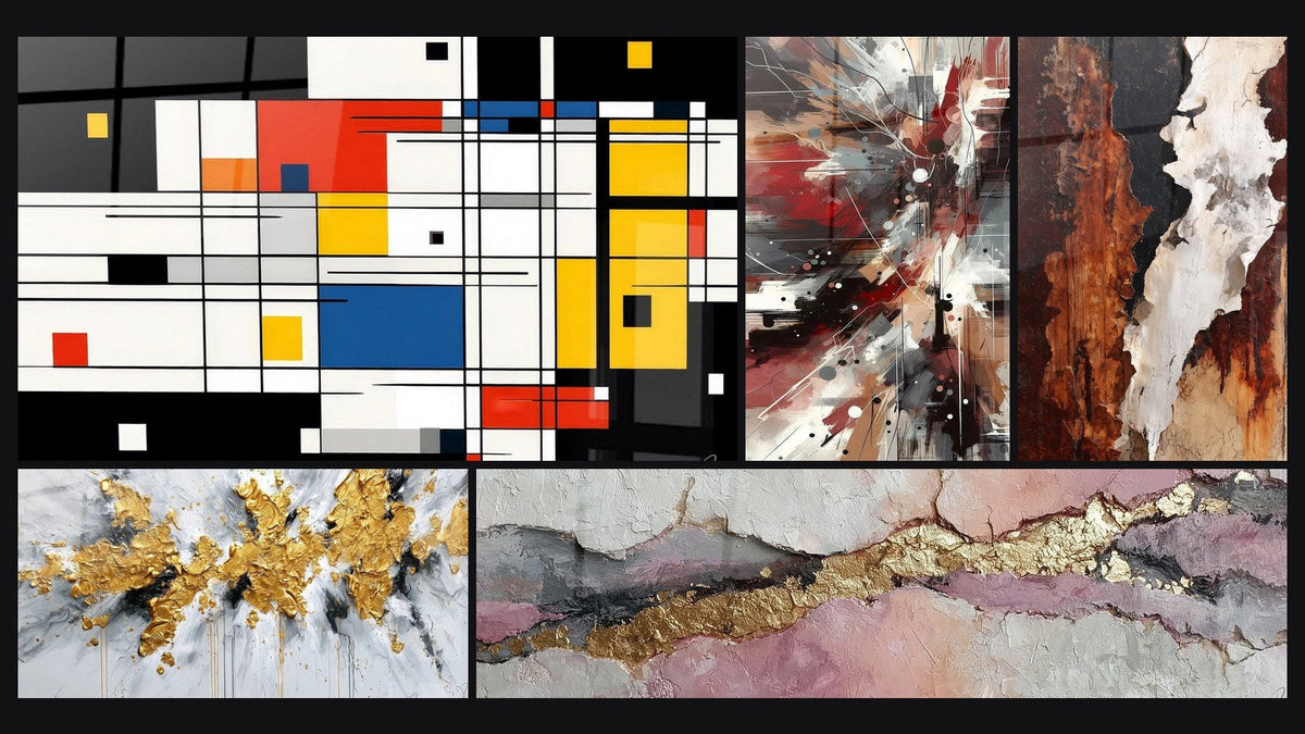 Mosaik aus fünf Gemälden, darunter Farbige geometrische Komposition