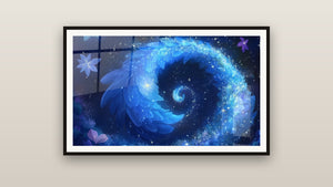 Cuadro enmarcado en una pared: Espiral cósmica floral