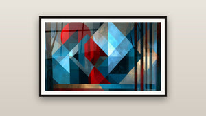 Cuadro enmarcado en una pared: Diamantes azules y rojos en bosque