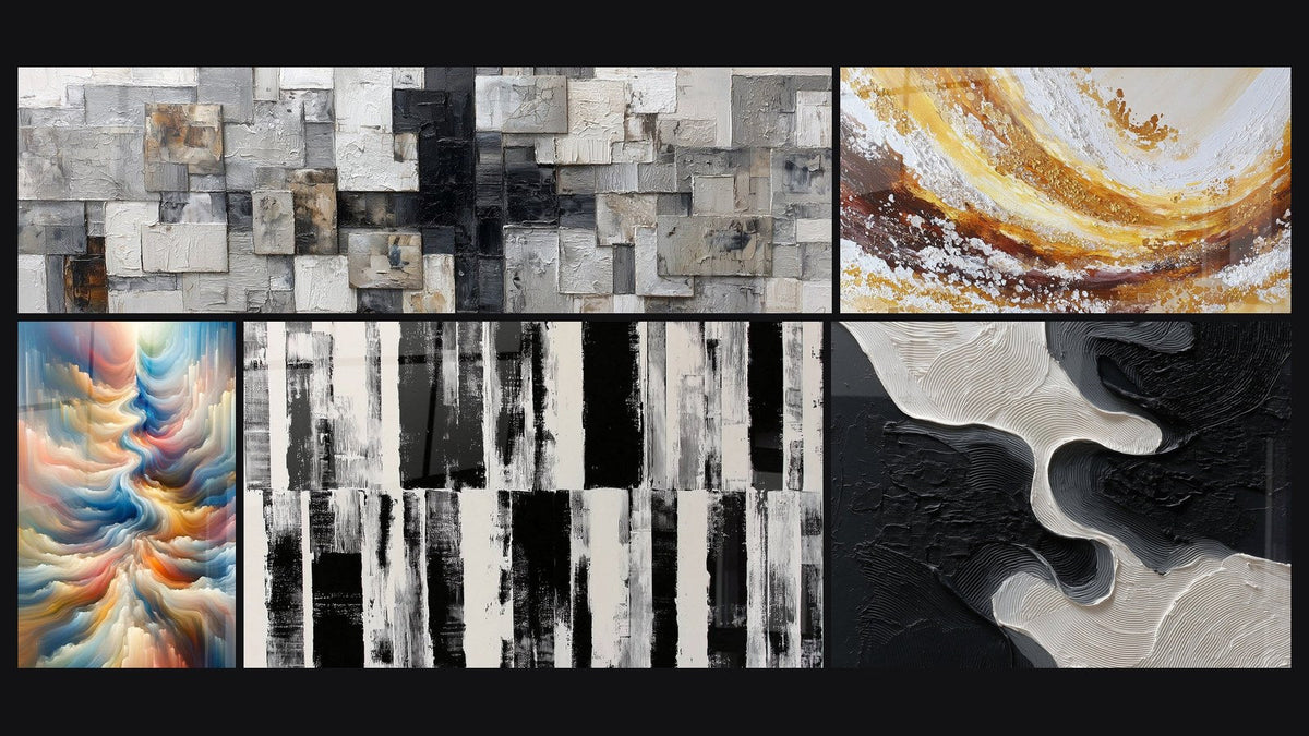 Mosaïque de cinq tableaux, dont Résonance des Teintes Célestes