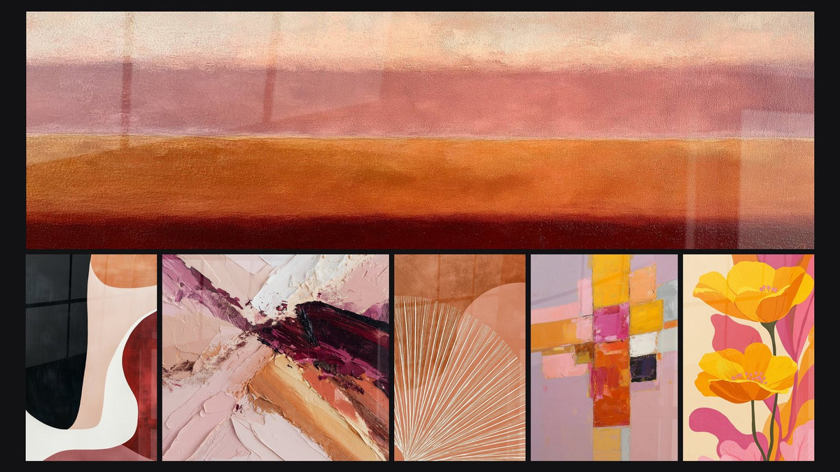 Mosaïque de six tableaux, dont Fleurs Jaunes et Orangées sur Fond Coloré