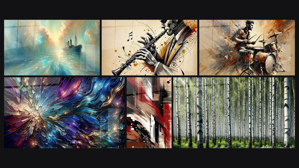 Mosaïque de six tableaux, dont Au Cœur de la Brise, Clarinette N°1 et Batterie N°2