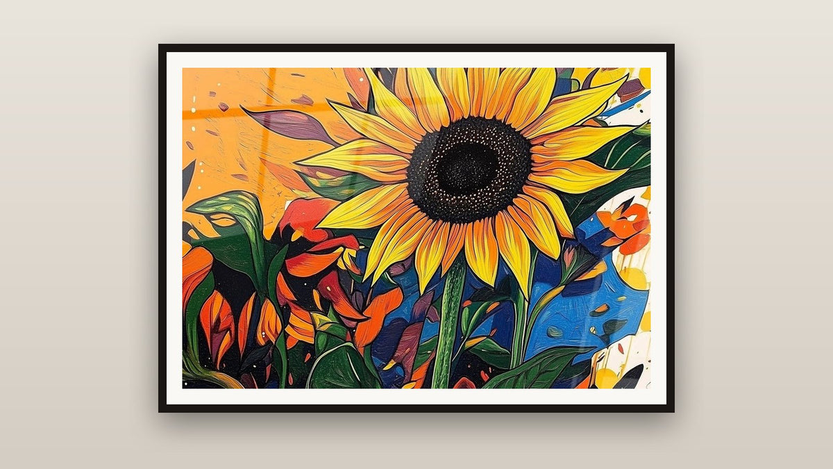 Tableau encadré sur un mur : Tournesol N°3