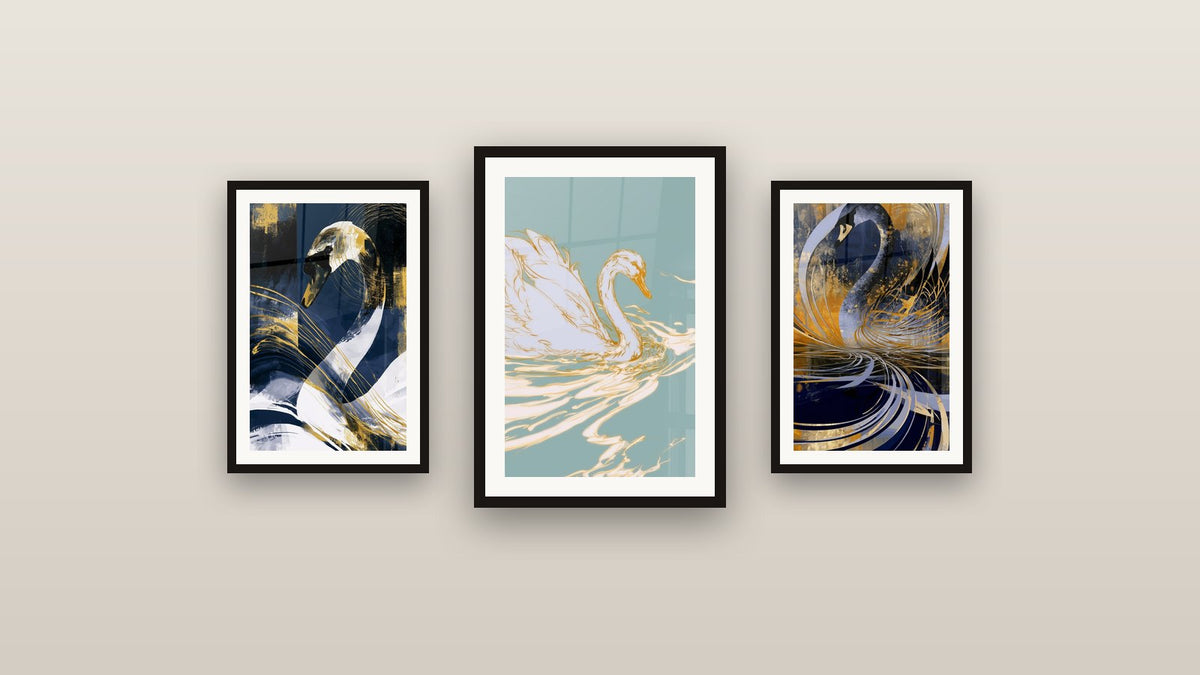 Gallery wall with three framed paintings