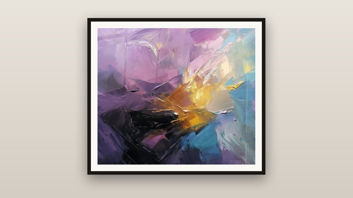 Framed painting on a wall: Abstract colorful explosion