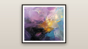 Ingelijst schilderij aan een muur: Abstracte gekleurde explosie