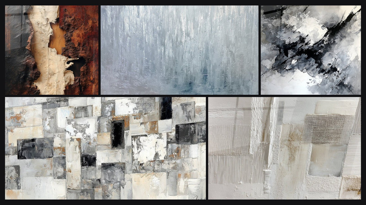 Mosaic of five paintings, including Abstract Mosaic Wall Art Grey and Beige