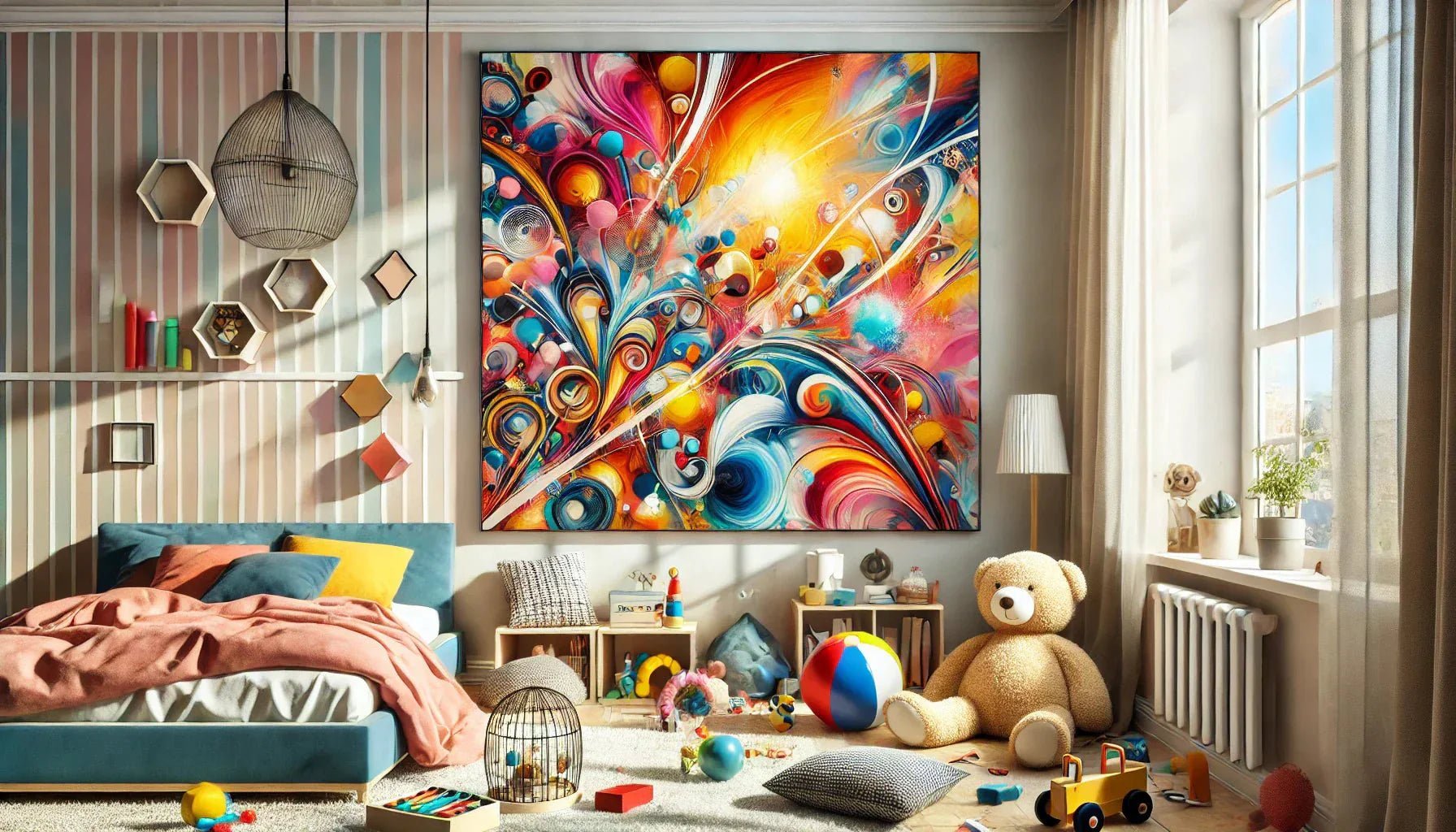 Quels sont les avantages d’un tableau abstrait coloré dans une chambre d’enfant créative et lumineuse ?