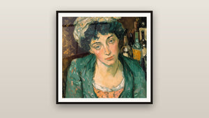 Ingelijst schilderij aan een muur: Vrouw Eenzaamheid Bohemien