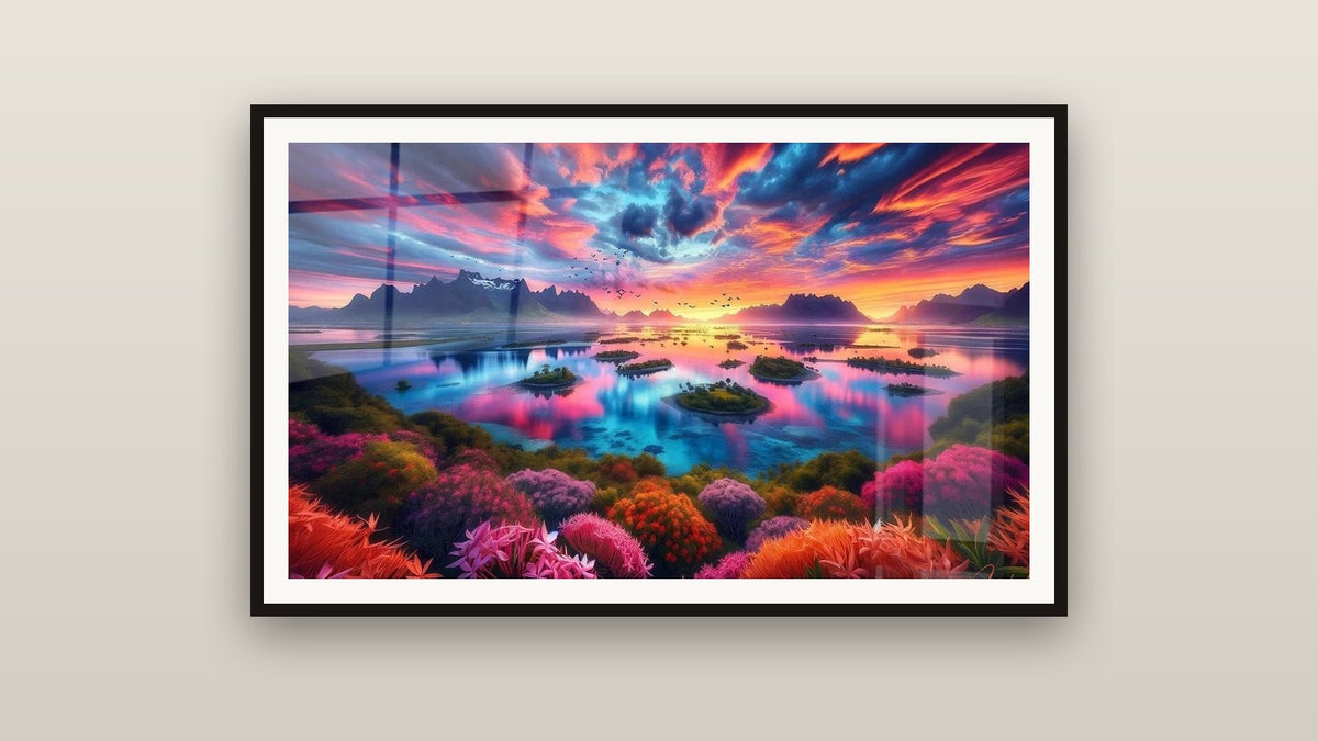 Quadro incorniciato su una parete: Tramonto sull'Arcipelago Floreale