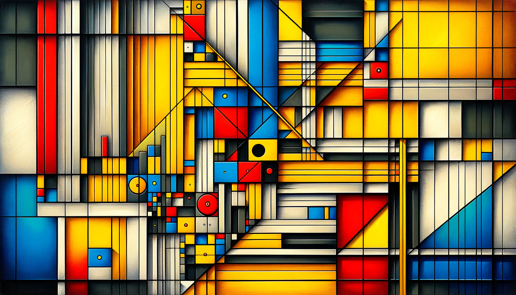 Composition abstraite géométrique style Mondrian De Stijl avec rectangles d'or, proportions 1:1,618, lignes noires et couleurs primaires