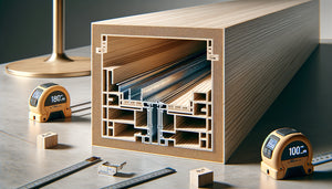 Coupe transversale d'étagère en bois de 180 cm révélant le système de renfort horizontal invisible intégré dans la structure