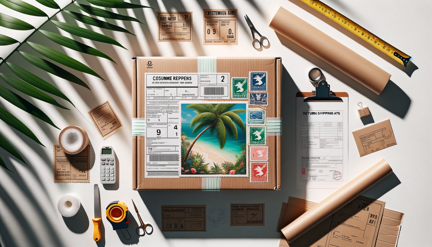 Colis de retour de tableau mural depuis DOM-TOM avec emballage protecteur et documents logistiques