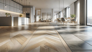 Trois types de revêtements de sol modernes pour location Airbnb : vinyle LVT, carrelage grand format et parquet huilé