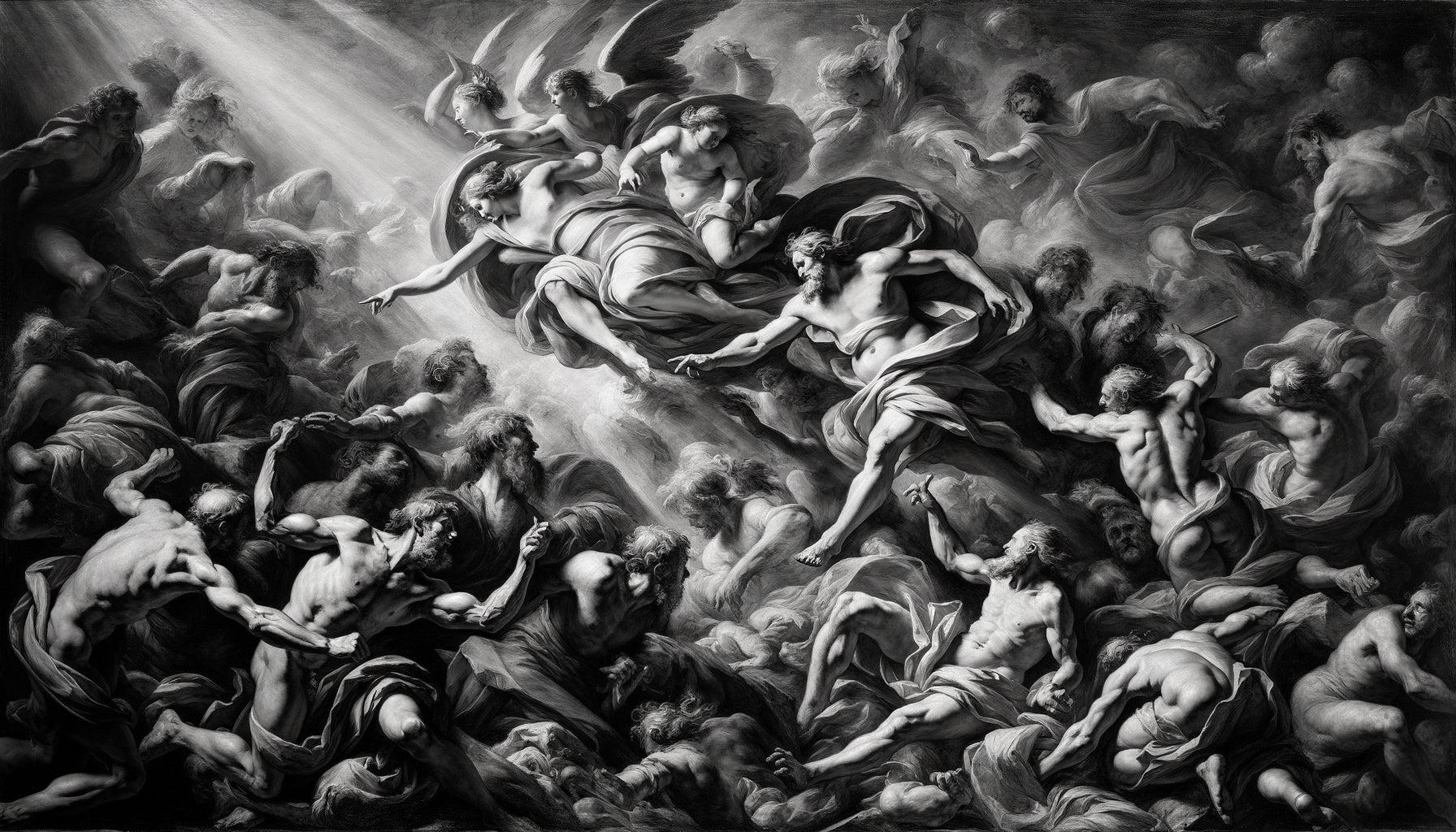 Esquisse en grisaille baroque de Rubens du 17ème siècle, peinture monochrome inachevée révélant le processus créatif