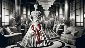 Robe homard iconique créée par Elsa Schiaparelli et Salvador Dalí en 1937, photographie surréaliste haute couture années 30